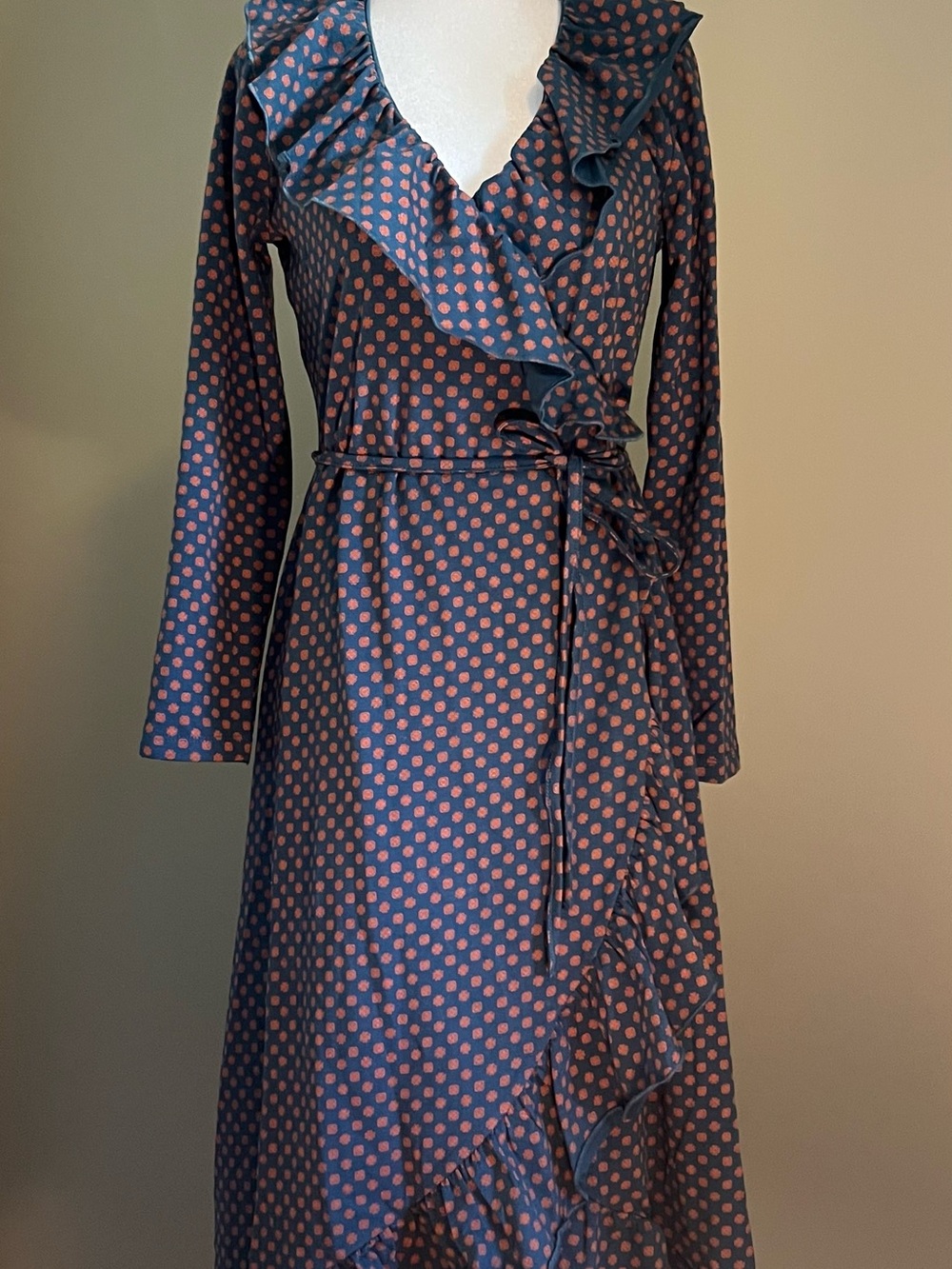 Matilda Jane Navy Maxi Wrap Dress with Pink Polka Dots